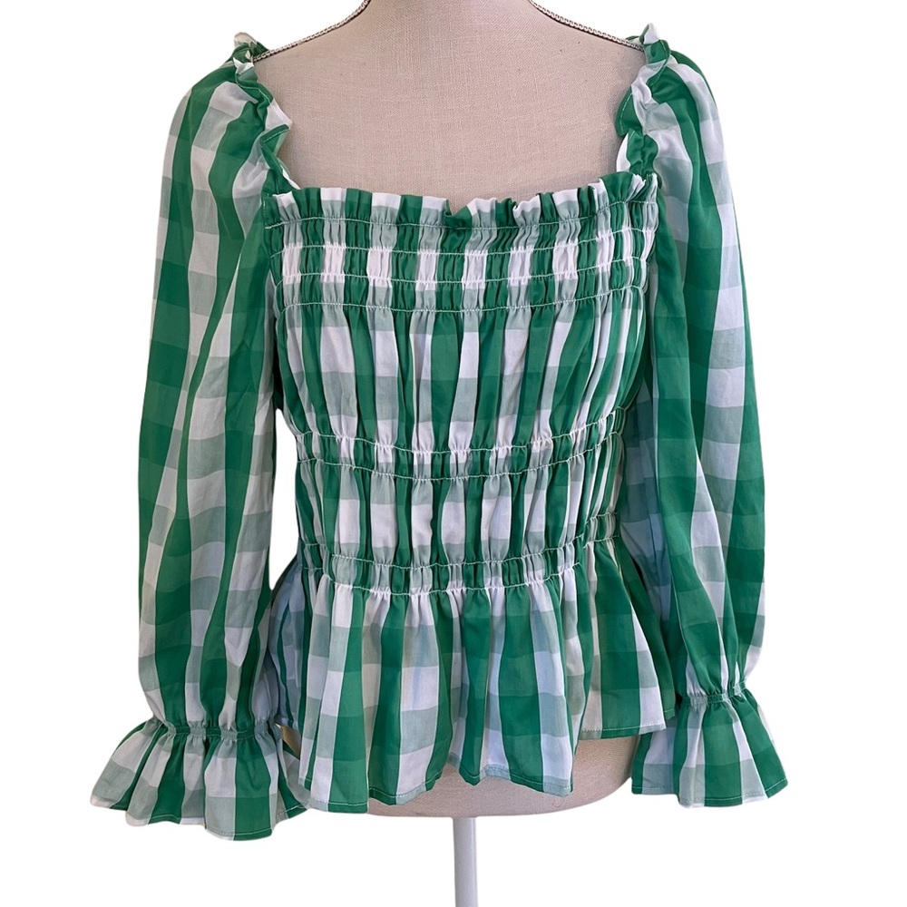 Target Who What Wear "Gingham Garden" Smocked Off the Shoulder Blouse L